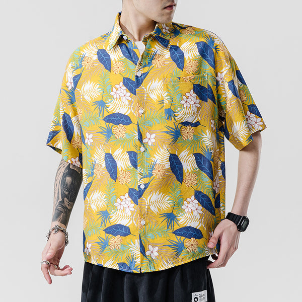 Camisa estampada de manga corta casual para pareja de playa 