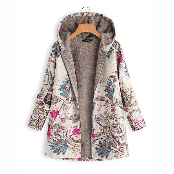 Women's Cotton And Linen Printed Hooded Sweater