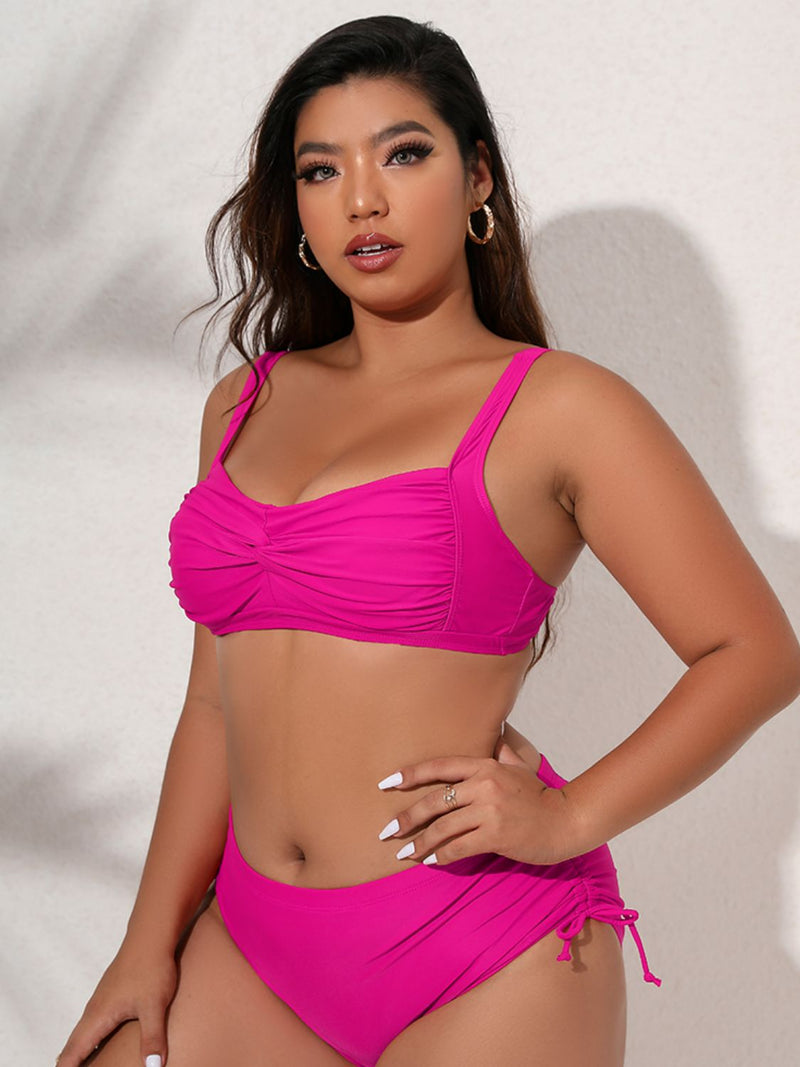 Plus Size Twist Front Tied Bikini Set