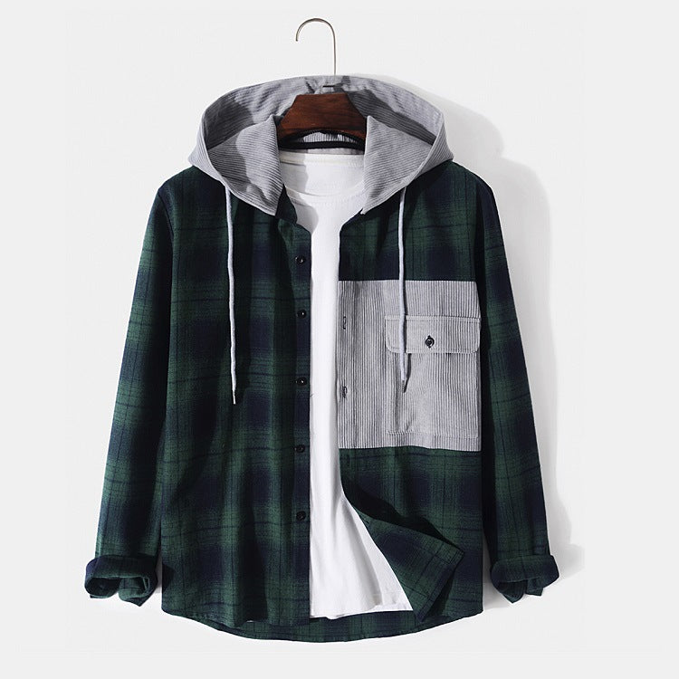 Casual Men's Plaid Hooded Long Sleeve Jacket