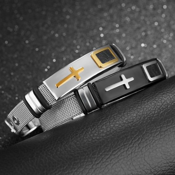 Gold Cross Titanium Bracelet