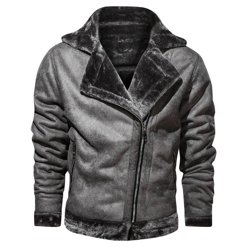 Lapel Leather Plus Velvet Leather Jacket