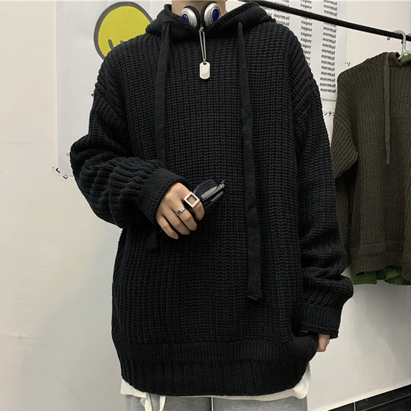 Suéter con capucha estilo retro perezoso con aguja gruesa