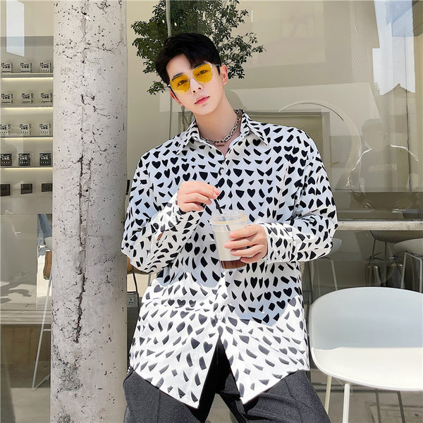 Black And White Collision Geometric Pattern Printed Shirt Men