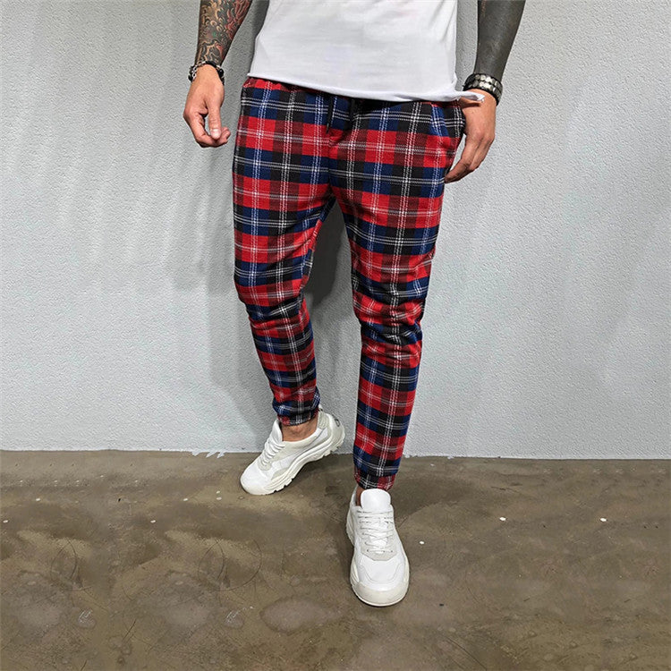 Men's leisure printed Plaid trousers
