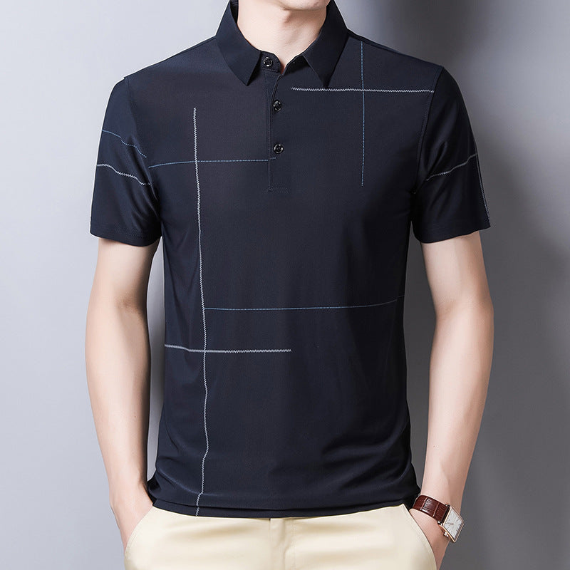Polo Shirt With Printed Lapel And Ice Silk