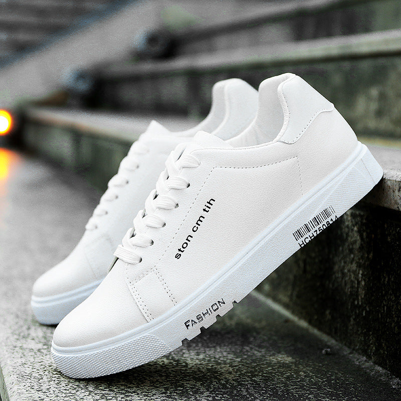 Men's Lace-Up Sneakers, Low-Top Breathable White Shoes