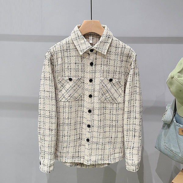 Chaqueta estilo camisa de tweed a cuadros para hombre