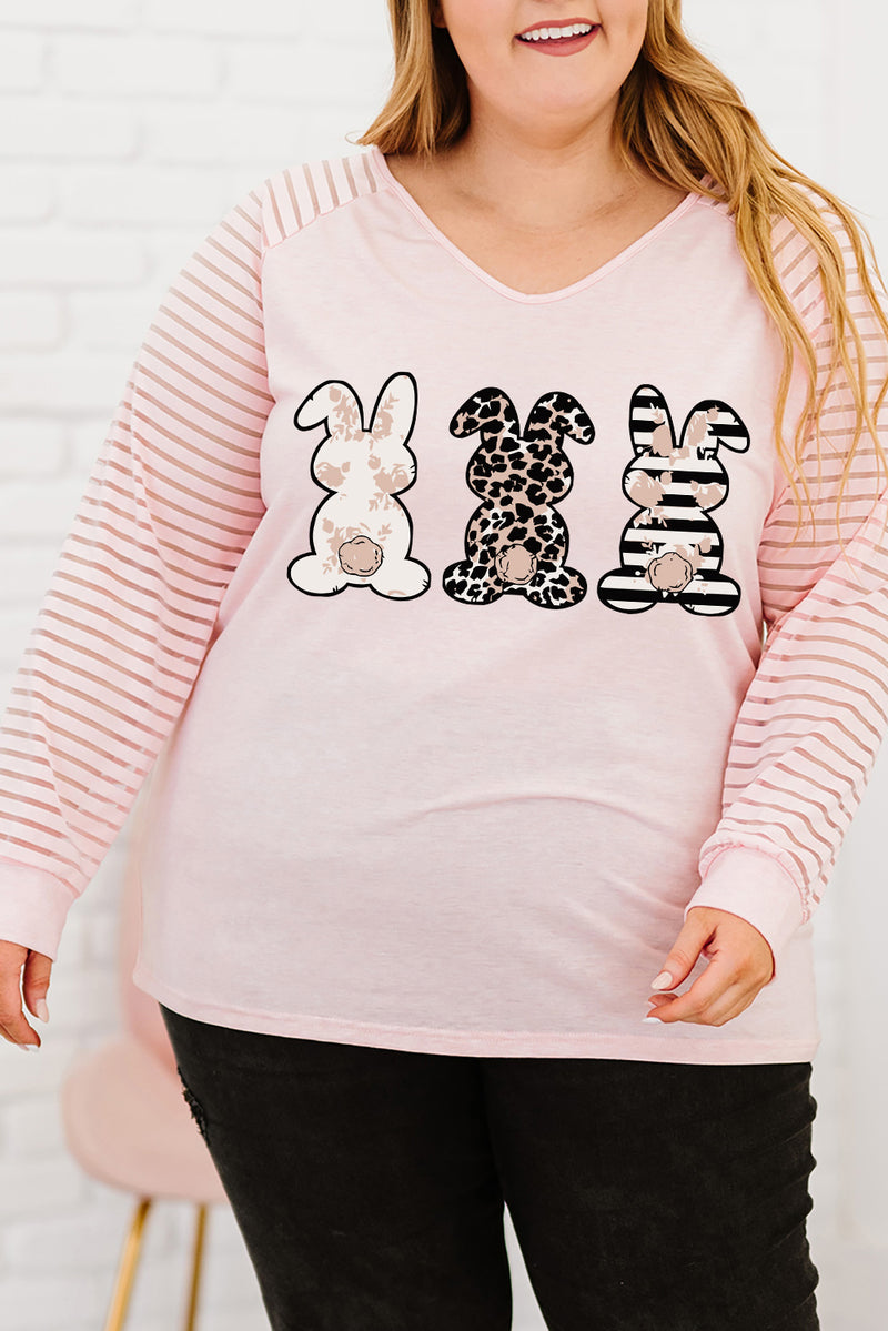 Camiseta de Pascua de manga raglán larga con estampado de conejo de talla grande