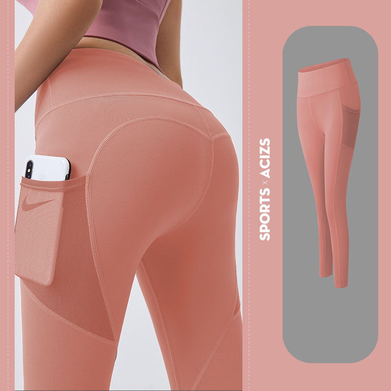 Pantalones de yoga con bolsillo para mujer, mallas con control de barriga, pantalones ajustados para correr