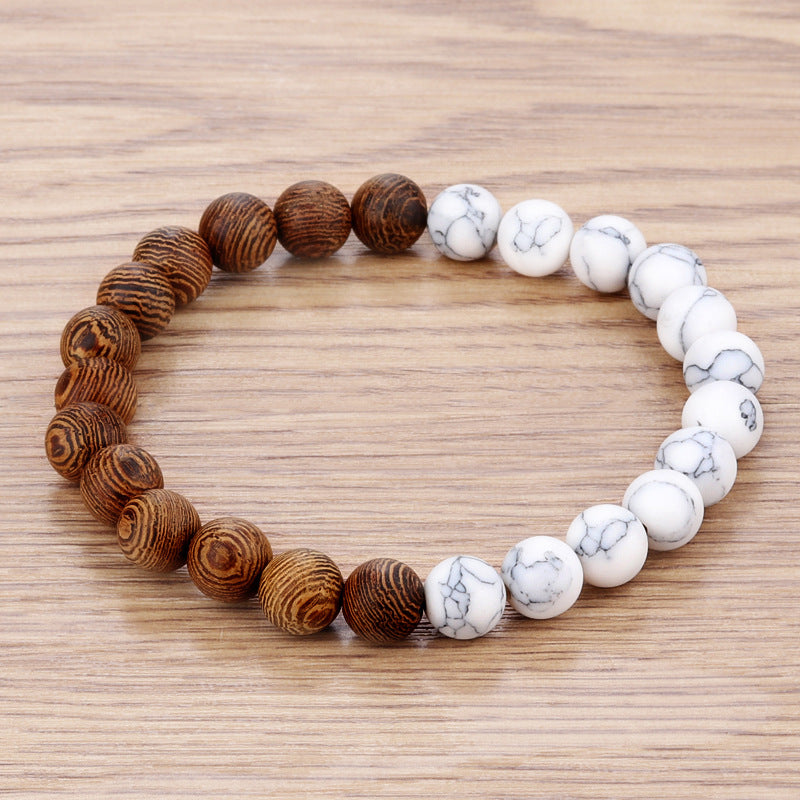 Natural Wood Bead Bracelet For Men Black And White