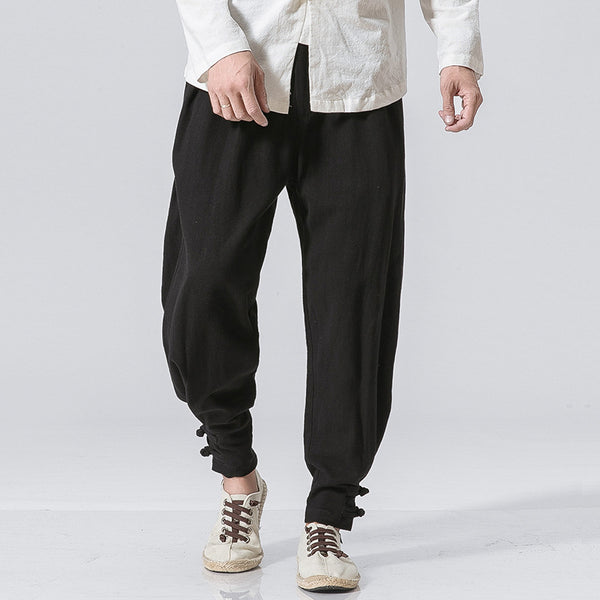 Pantalones Harem Sueltos de Lino y Algodón Casuales para Hombre
