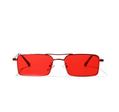 Gafas de sol de doble haz, caja pequeña, metal, color rojo claro.
