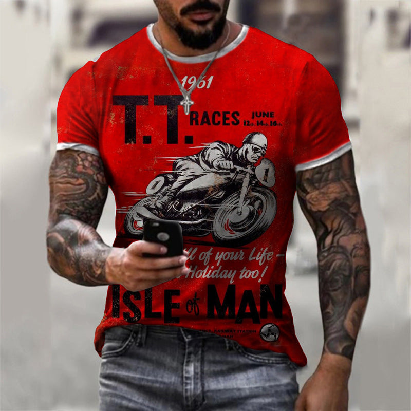 Camiseta de manga corta de verano Camisa casual de hombre con estampado de motocicleta 3D