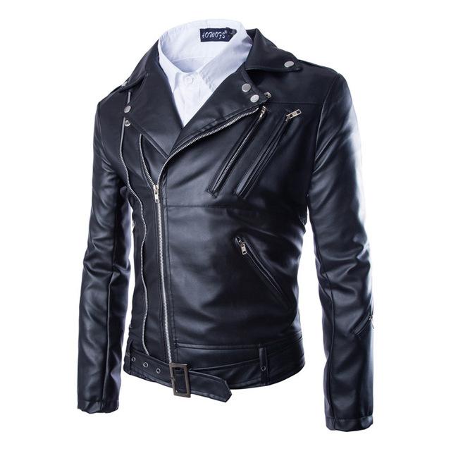 Lapel Slim-Fit Leather Jacket