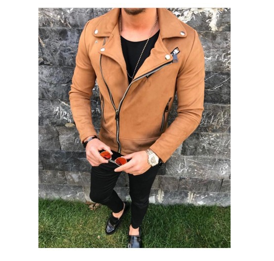Short lapel Leather jacket men