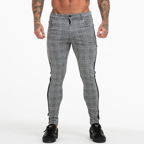 Small plaid trousers with high elasticity