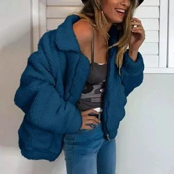 Chaqueta oversize de lana de cordero sintética 