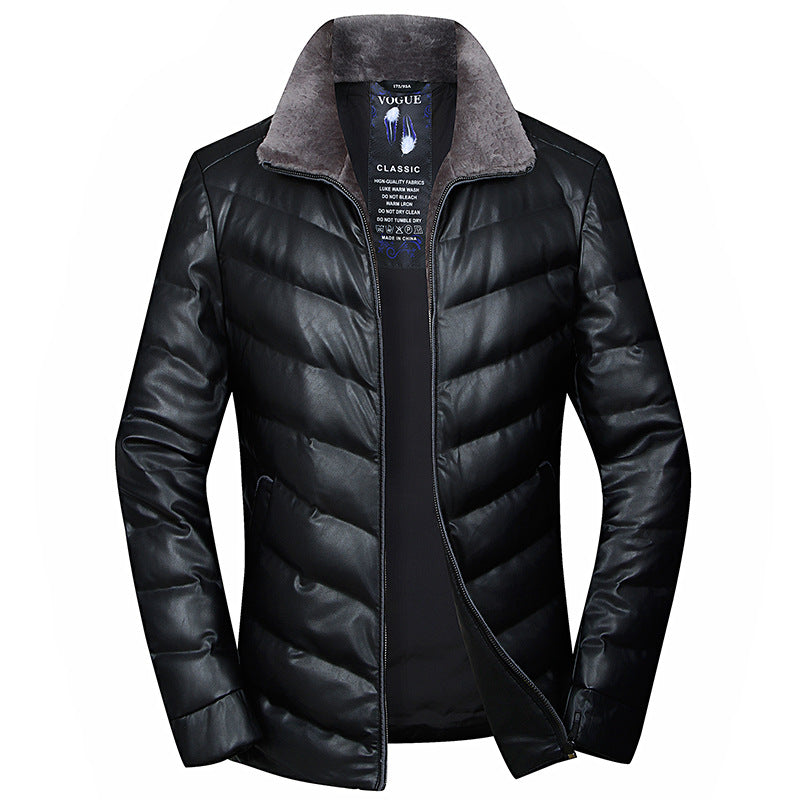 Wool Collar Youth Men's Leather Down Jacket