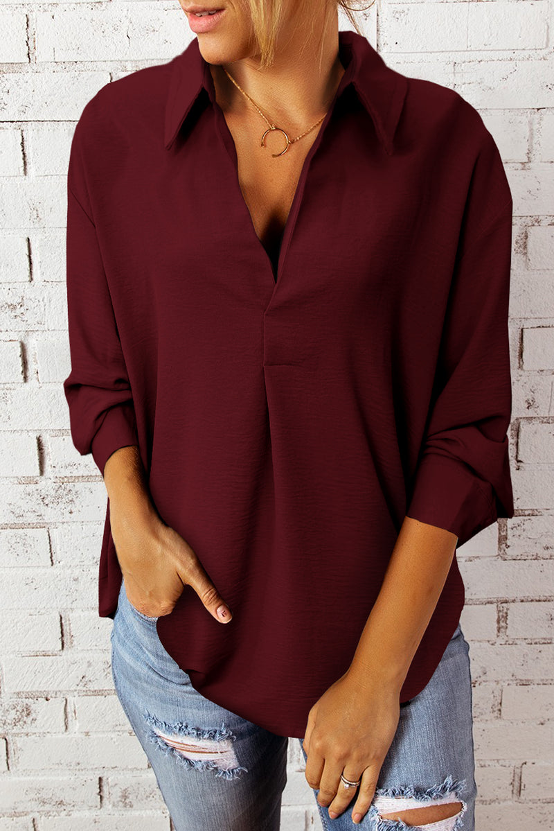 Blusa texturizada de manga tres cuartos con cuello Johnny