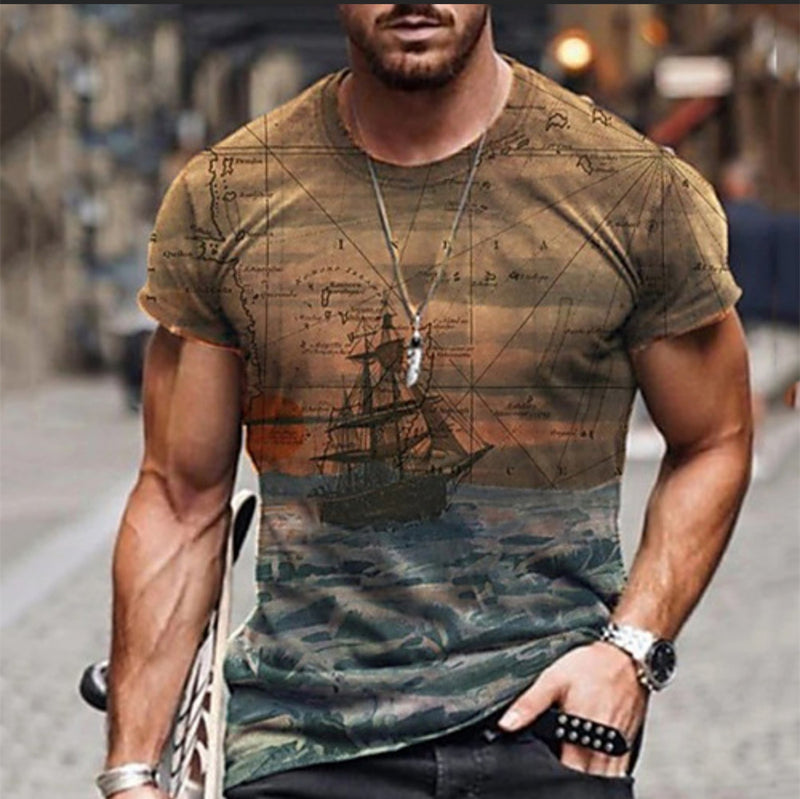 3D Digital Round Neck Short Sleeve T-Shirt