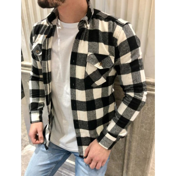 Camisa a cuadros de algodón cepillado para hombre