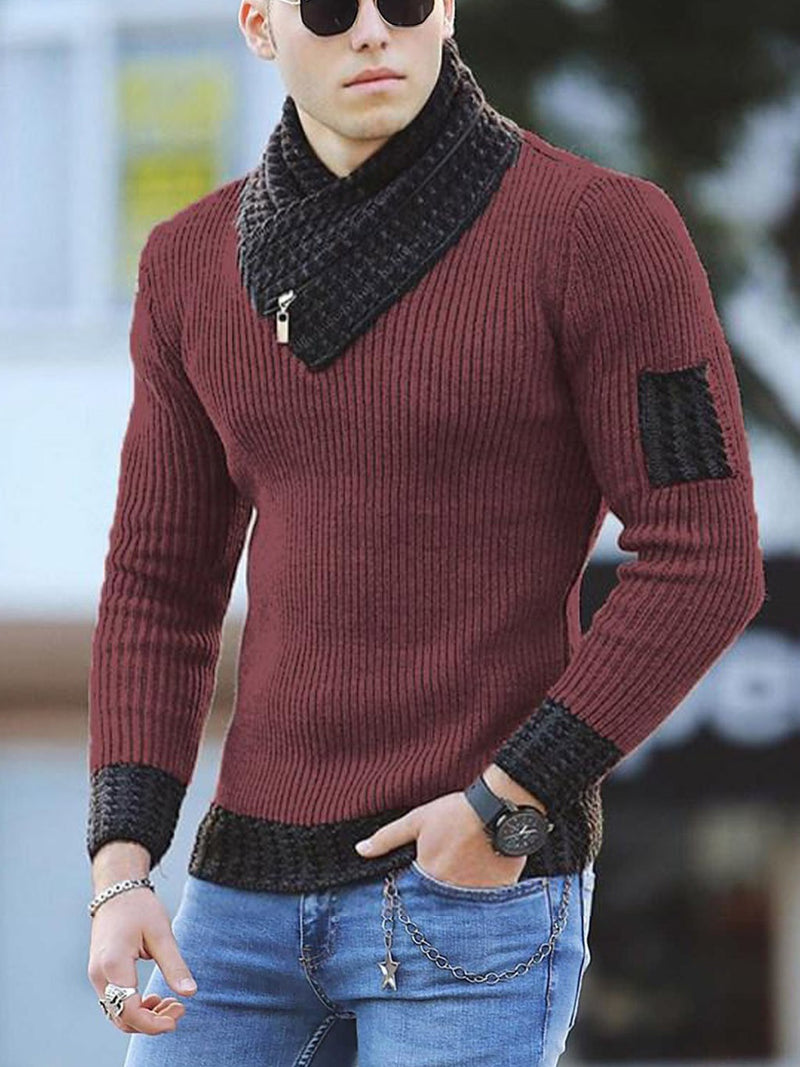 Casual Slim Knit Pullover Long Sleeve Scarf Collar Sweater