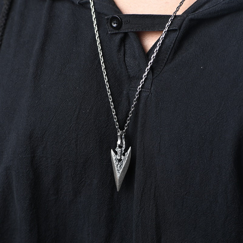 Mens Silver Necklace With Stone Weapon Shape