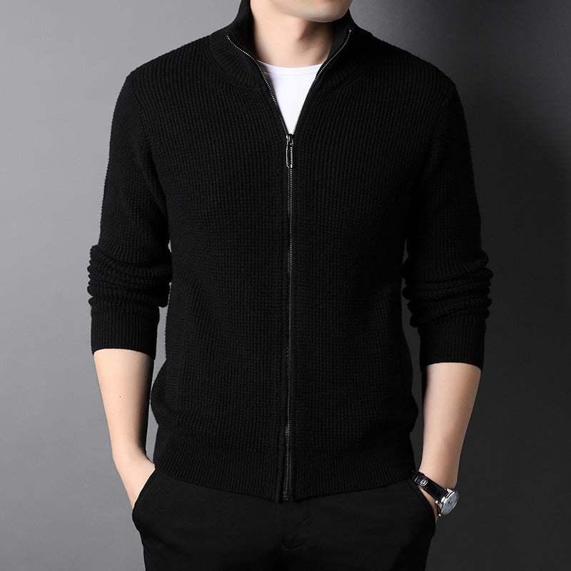 Men's Stand-up Collar Zipper Long-sleeved Sweater Coat