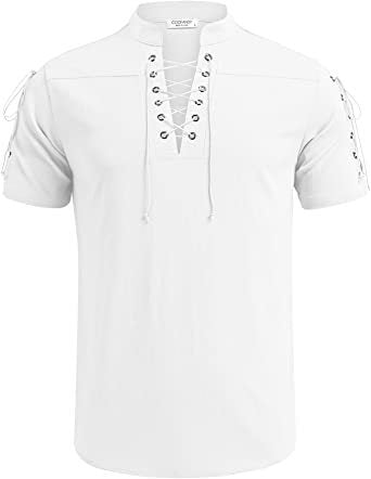 Camisa de playa para hombre Camiseta de manga corta con cuello en V y lazo Verano