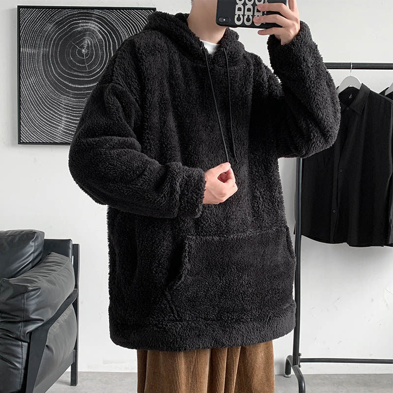 Sudadera con capucha de lana casual de color sólido con capucha para hombre
