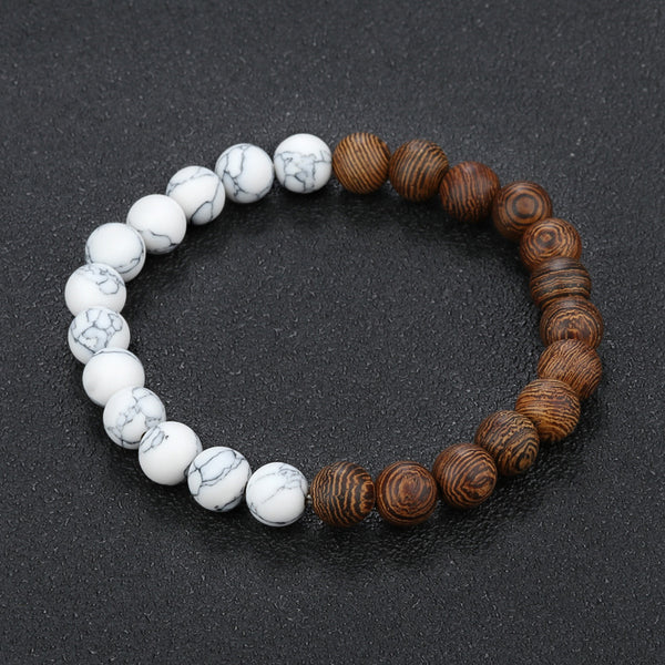 Natural Wood Bead Bracelet For Men Black And White