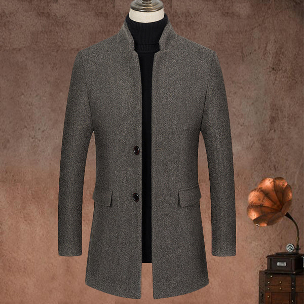 Stand Up Collar Mid Length Woolen Slim Fit trench Coat