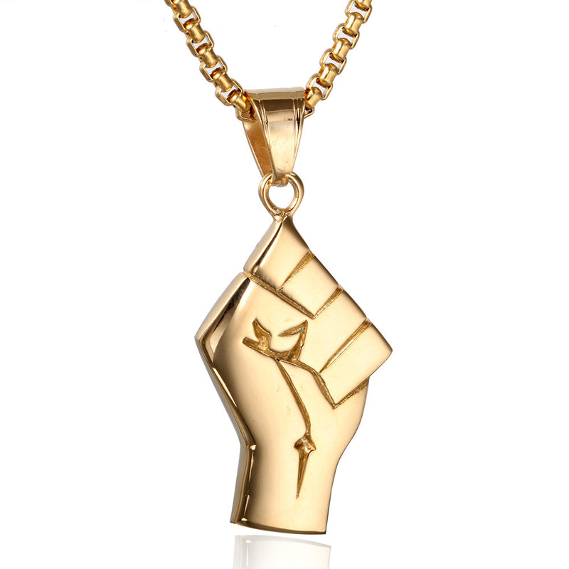 Mens Gold Fist Titanium Steel Pendant Necklace