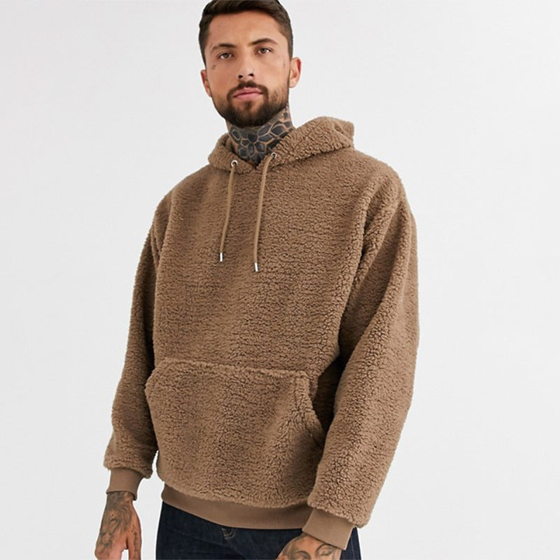 Suéter con capucha de manga larga de felpa para hombre