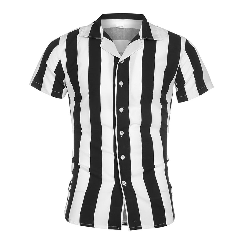Men's Short-sleeved Mercerized Cotton Stripes Shirt