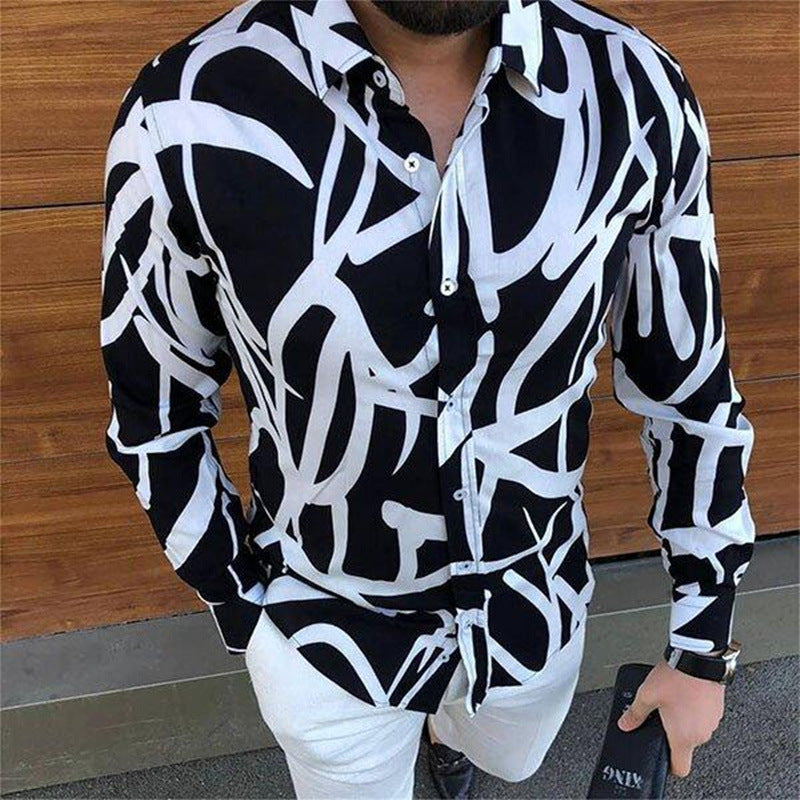 Men's Beach Print Casual Loose Long Sleeve shirt