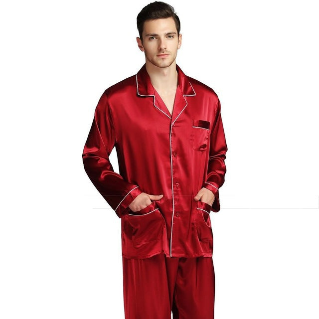 Pijama de satén de seda para hombre, traje informal para dormir