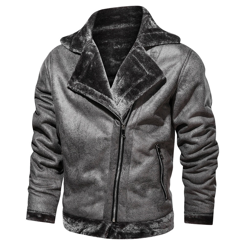 Retro Men Winter Suede Leather Jacket