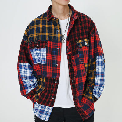 silhouette plaid jacket couple loose tops