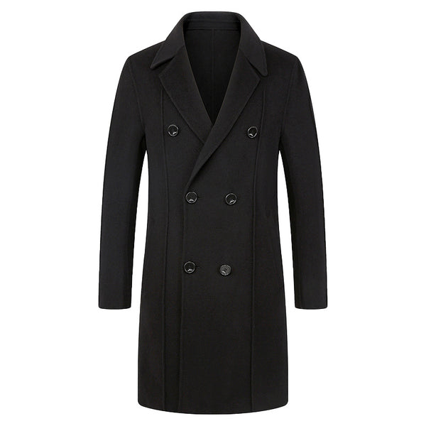 Over-the-knee double-breasted slim-fit trench coat