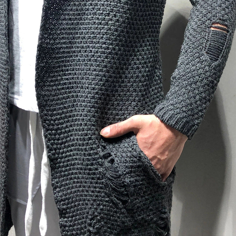 Men's mid-length cardigan sweater