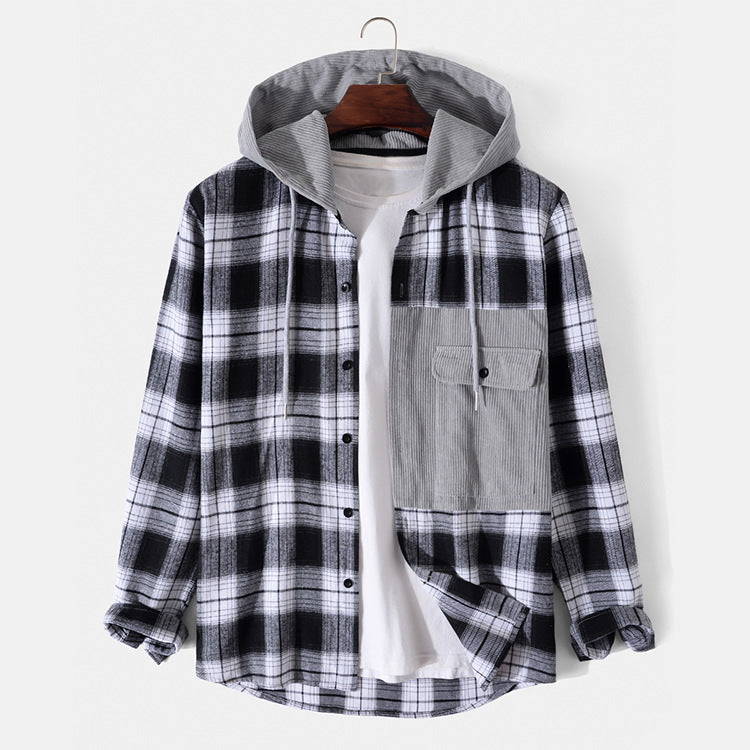 Casual Men's Plaid Hooded Long Sleeve Jacket