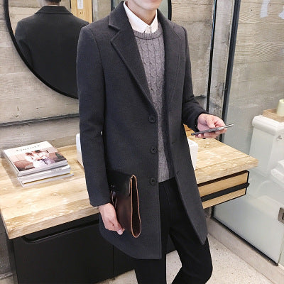 Men's woolen coat slim and handsome long trench coat