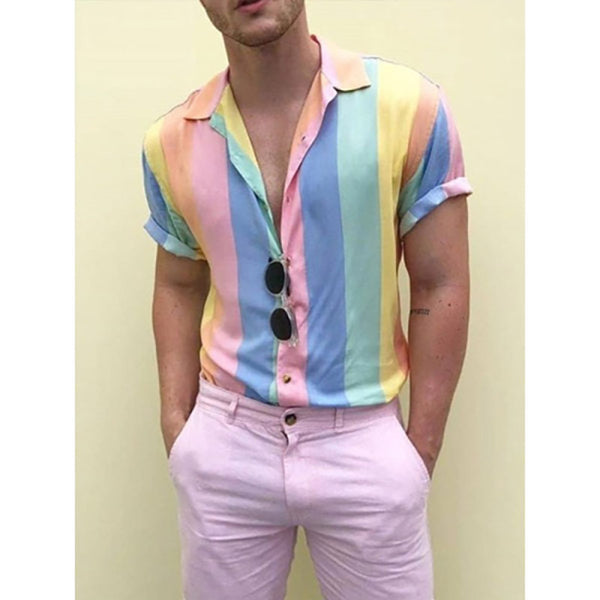 Camisa navideña informal a rayas de arcoíris personalizada para jóvenes