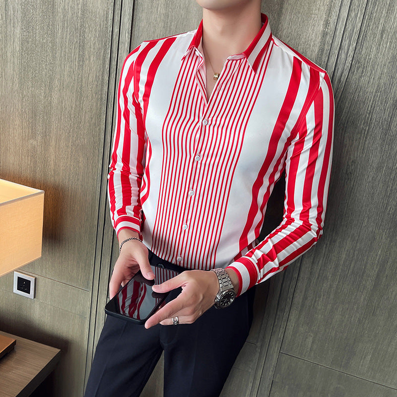 Striped Pointed Collar Non-iron Casual Ice Silk Shirt