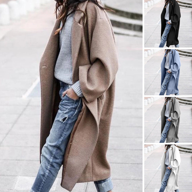 Single Breasted Lapel Woolen Coat