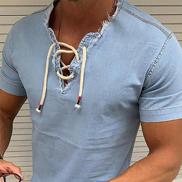 camiseta de mezclilla elástica con borlas para hombre