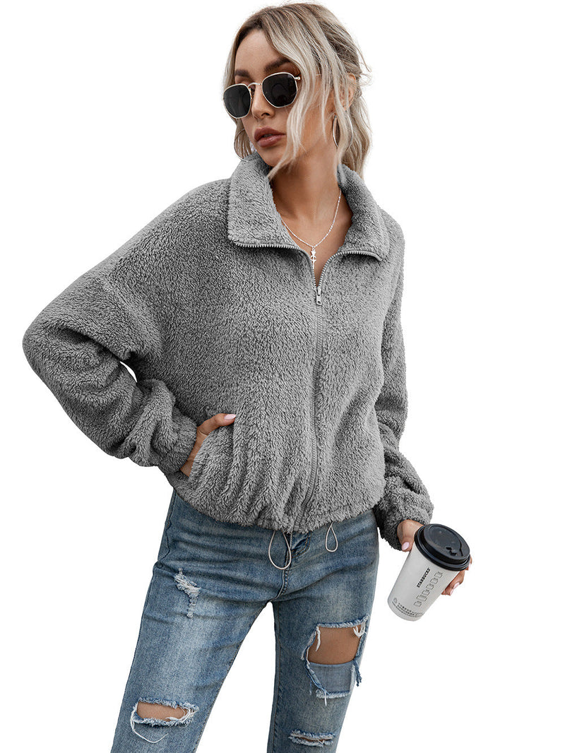 suéter de solapa de cuero mujer