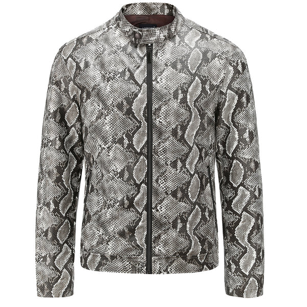 PU leather snakeskin jacket men